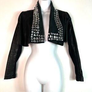 All Saints Spitalfields Cropped Leather Jacket with Rhinestones Black